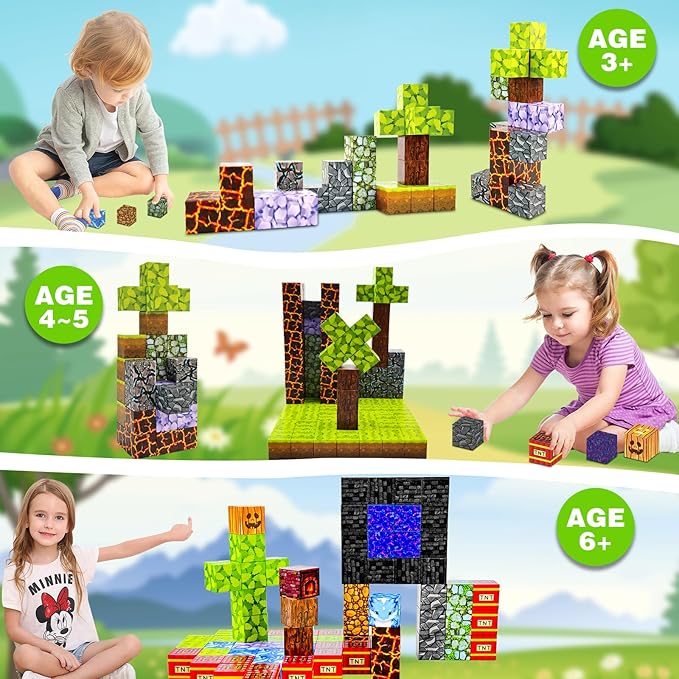 90pcs Magnet Building Blocks Montessori Stacking Toys for Toddlers ，Magnetic Tiles Building STEM Toys for Boys & Girl Kids Toddler Gift for 3+ Years Old