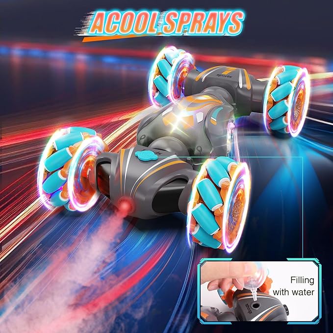 Gesture Sensing RC Stunt Car, Remote Control Car for Boys Toys Age 6-8-12, 4WD Hand Controlled RC Twist with Light & Music, Cool and Ideas Gifts for Kids Age 7 9 10 11 12 Years