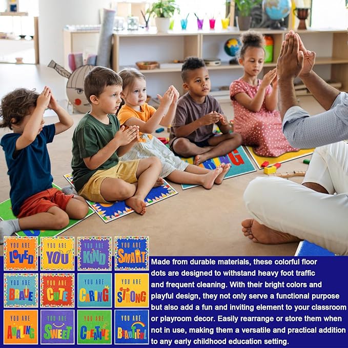 HiiARug 12pcs Carpet Squares for Classroom 18x18 Inch Carpet Spots for Classroom Sitting Floor Seats for Kids Sit Spots for Classroom Kindergarten Playroom Decor