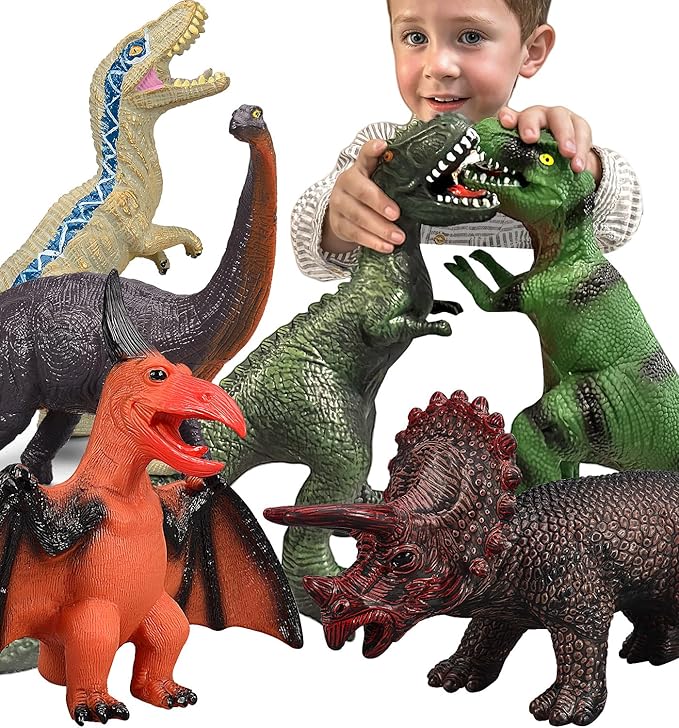 6 Piece Jumbo Dinosaur Toys for Kids 3-5 and Toddlers, Large Soft Dinosaur Toys for Lovers - Perfect Party Favors, Birthday Gifts