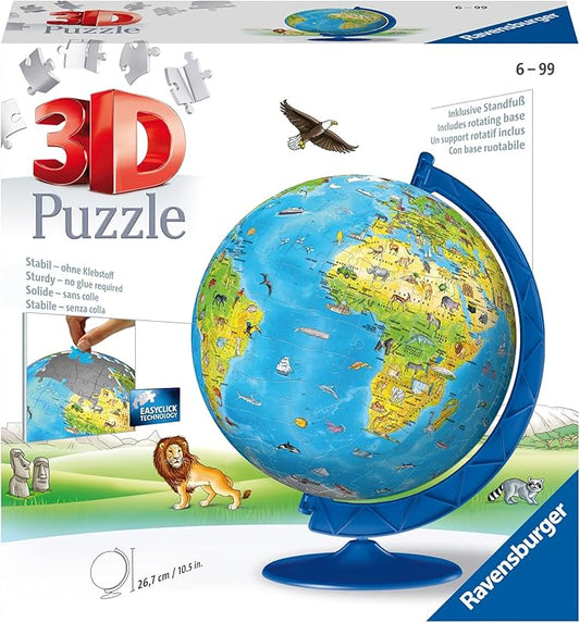 Ravensburger Children's World Globe 180 Piece 3D Jigsaw Puzzle | Easy Click Technology | Displayable Art | Perfect for Kids and Adults | 10.5 in Diameter