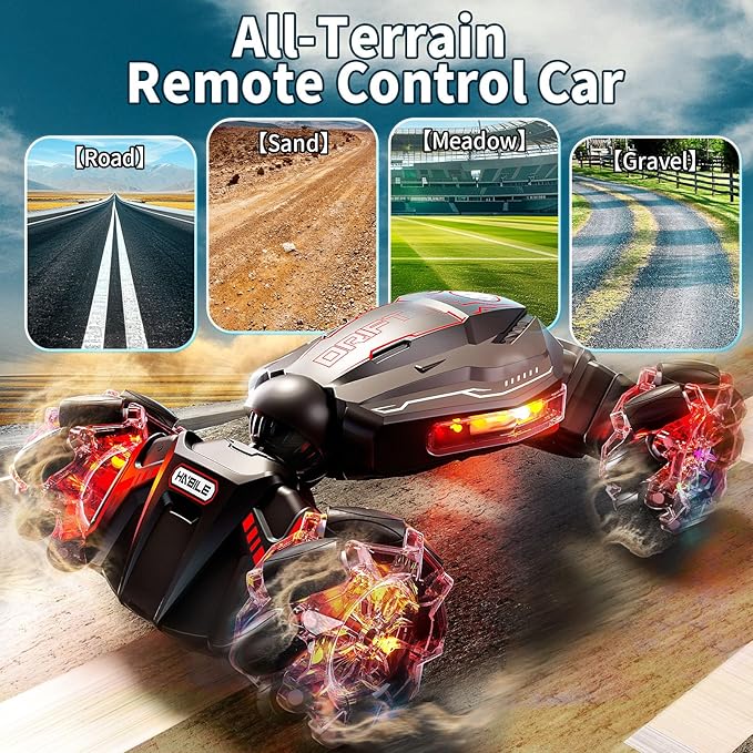 4WD Remote Control Car for Boys,2.4GHz Gesture Sensing Drift RC Cars,360°Flips Off-Road Hand Controlled RC Stunt Car with Lights Music,Toy Car Birthday Gifts for Boys Kids Age 6+ (Red