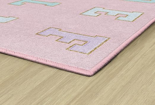 Flagship Carpets Schoolgirl Style Pink Pastel Alphabet Criss-Cross Applesauce Educational Area Rug for Kids Room Seating Décor, Children's Classroom, Play Carpet for Teaching and Playroom, 7'6" x 12'