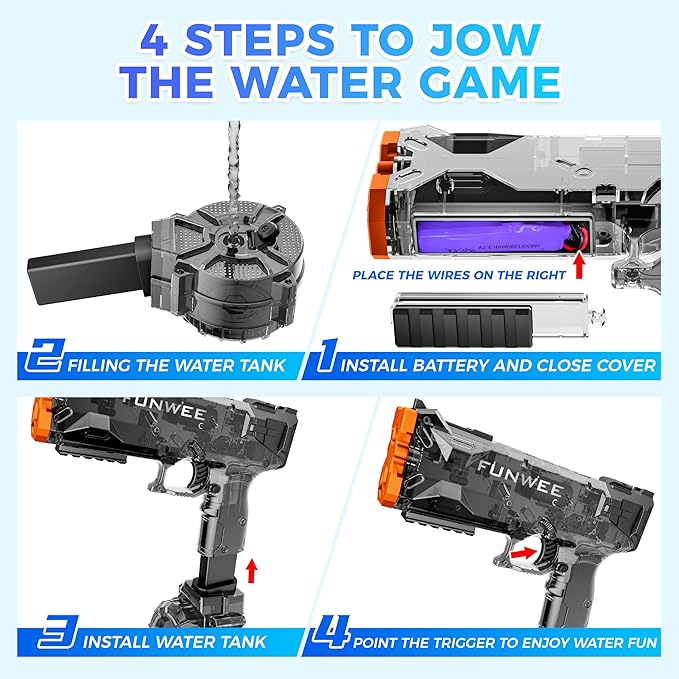 Electric Water Guns for Adult Kid, Strongest Full Automatic Water Pistol High Capacity 500+ Water Blaster, 26-30 FT Range Powerful Classic Water Squirt, Summer Outdoor Swimming Pool Water Toy