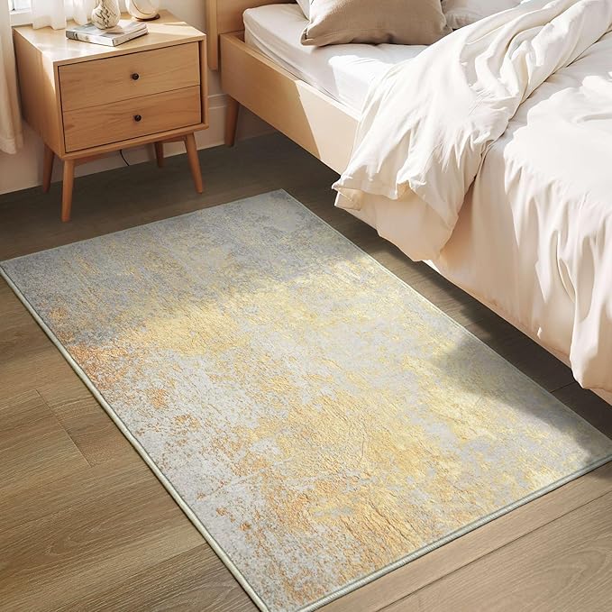 Entrance Rugs Indoor 2x3 Orange, Silver & Gray Entry Rug Washable Abstract Small Area Rug Non-Slip Low Pile Throw Rugs for Entryway, Kitchen Floor, Front Door Indoor Door Mat, Bedroom Bedside
