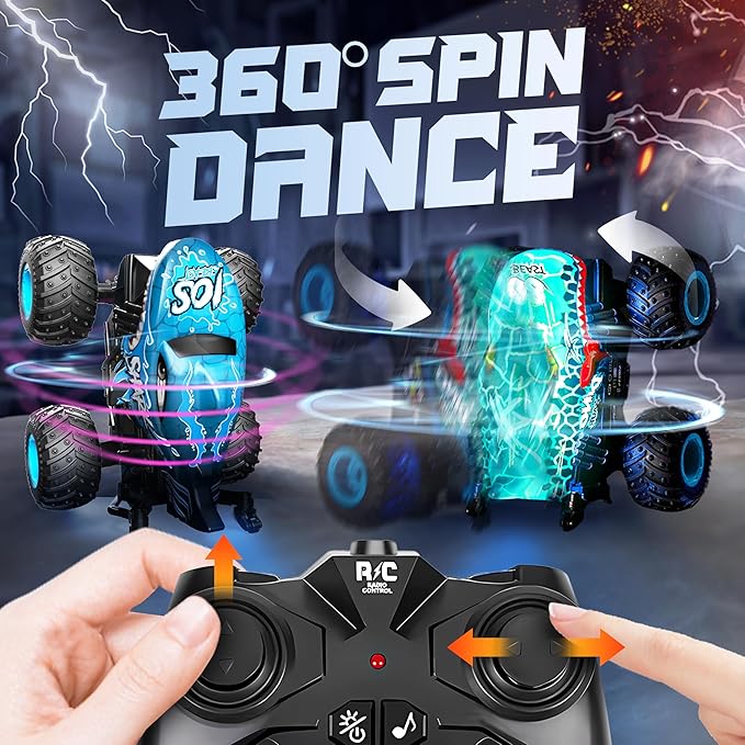 BEZGAR Monster Truck Toys - Remote Control Monster Trucks with Light & Music, Dinosaur Toys for Kids, 1:20 Scale RC Truck with 360° Spins and Drifting, Remote Control Car for Boys with Two Car Shells