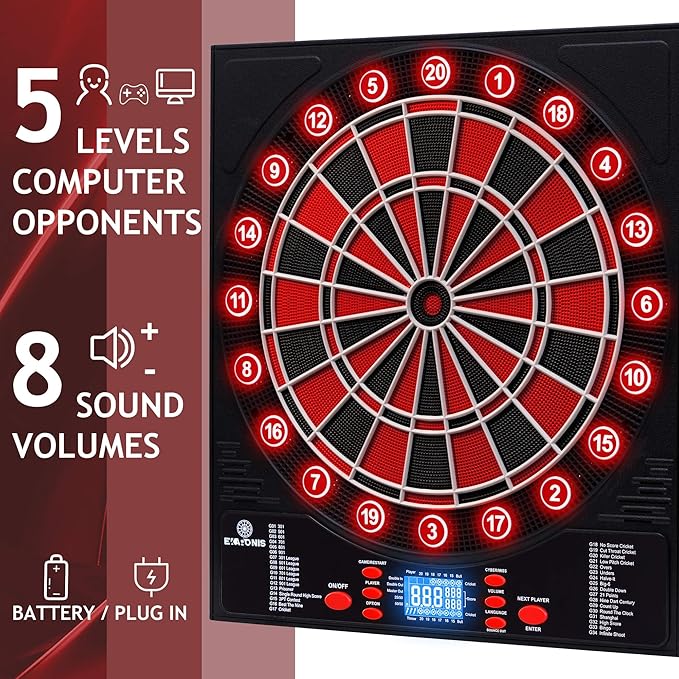 Electronic Dartboard 34 Games 355 Variations with 12 Darts Illuminated Dartboard Dart Storage for 12 Darts