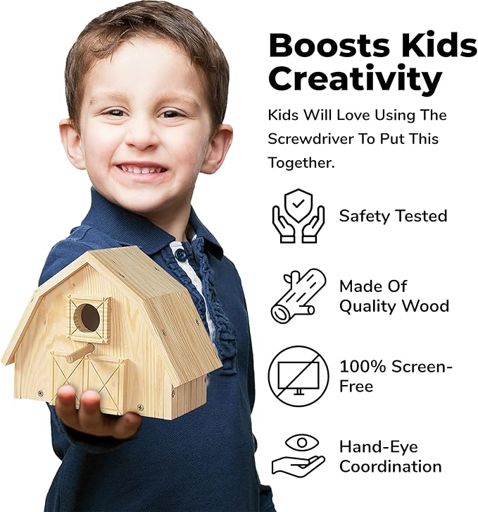 Kraftic Woodworking Building Kit for Kids and Adults, Set of 3 Educational DIY Carpentry Construction Wood Model Kit Toy Projects for Boys and Girls - Off-Road Vehicle, Flatbed Truck, Barn Birdhouse
