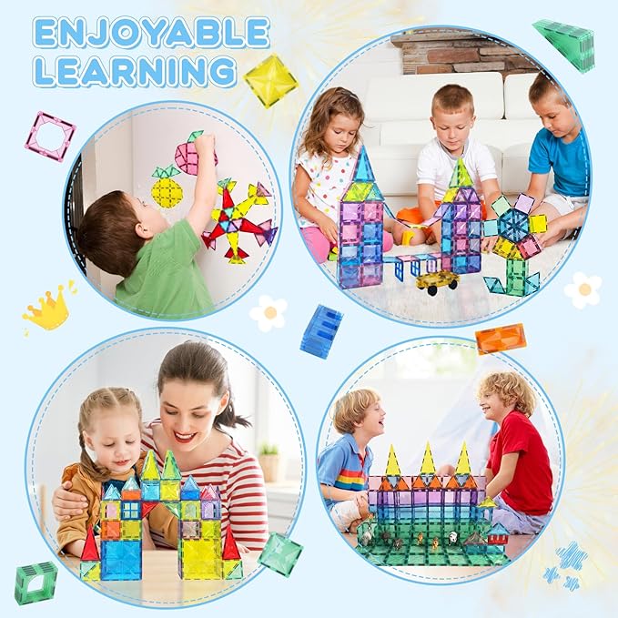 Magnetic Tiles, 100PCS Magnetic Blocks Set, 4D Diamond Magnet Building Blocks, STEM Preschool Educational Magnet Toys Gift for Kids, Boys and Girls 3 4 5 6 7 8+ Year Old
