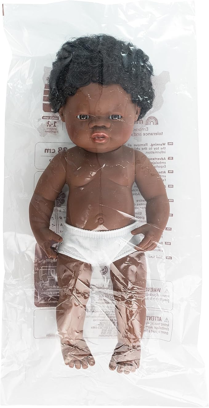 Miniland Doll 15'' African Boy (Polybag) - Made in Spain, Anatomically Correct, Baby Doll