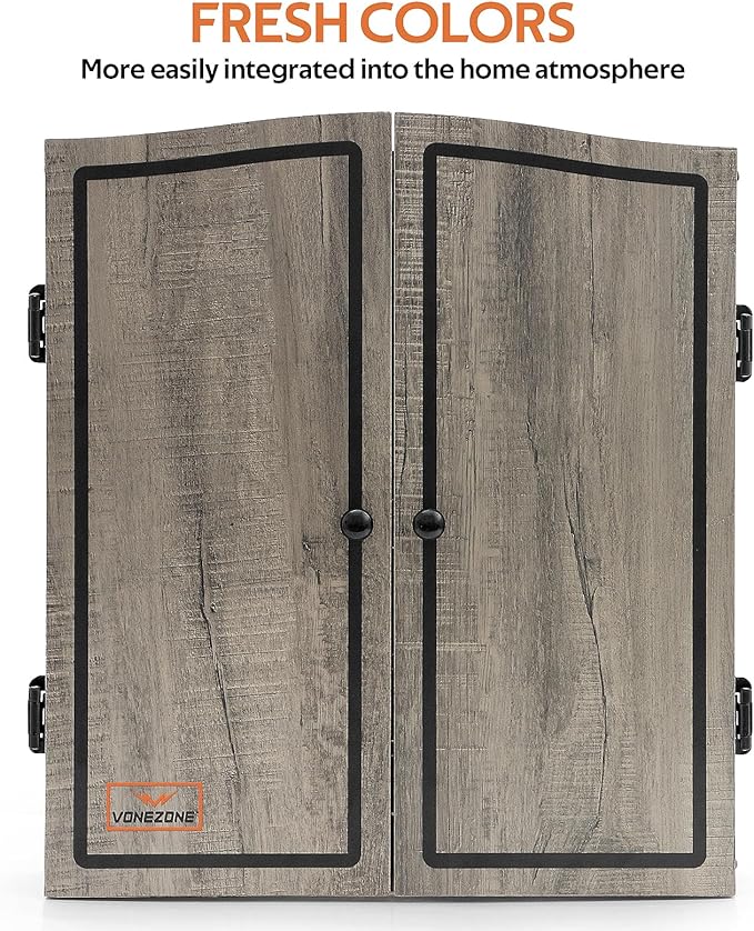 Dartboard Cabinet Set - Easy Assembly One Piece Sports Hemp Dartboard Scoreboard - Play Immediately - 6 Dart Chalk Set for Home Game Bar Accessories, Gray