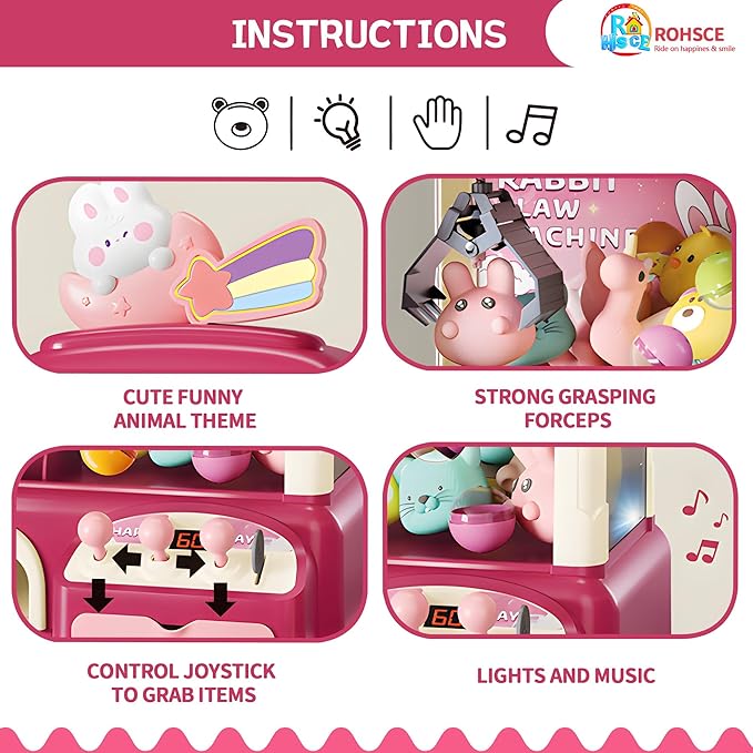 Kids Claw Machine with Toys Inside, Vending Machine Lights & Sound, Electronic Mini Claw Game for Boys & Girls, Birthday & Party Gift, Includes 25 Plush Toys, Surprise Eggs & USB Cable