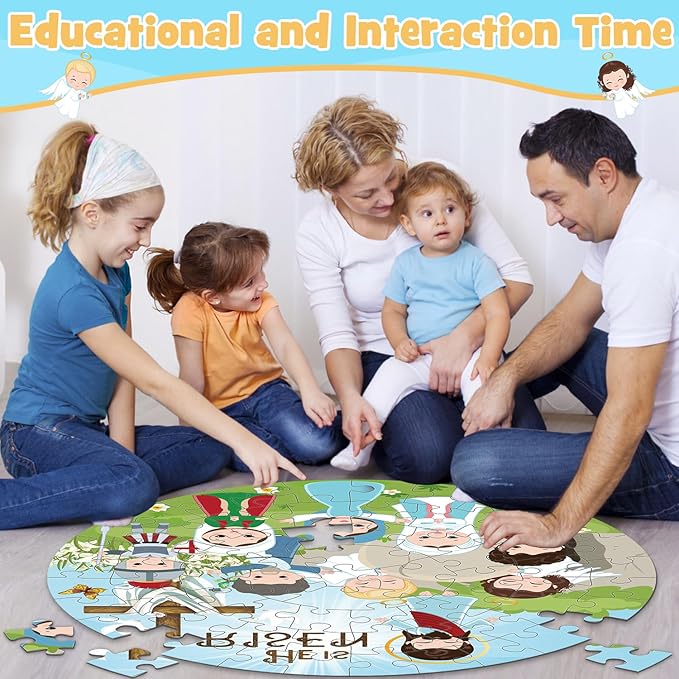 Christian Easter Gifts Basket Stuffers for Kids, 70Pcs Large Easter Floor Puzzles for Kids Age 4-8, He is Risen Jigsaw Puzzles Basket Essentials for Boy Girls