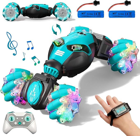Axirata Gesture Sensing RC Stunt Car with Lights & Music for Kids 6-12 Year Old 4WD 2.4GHz Hand Controlled Remote Control Car 360° Rotation Off-Road Toy Car Gift for Boys Girls