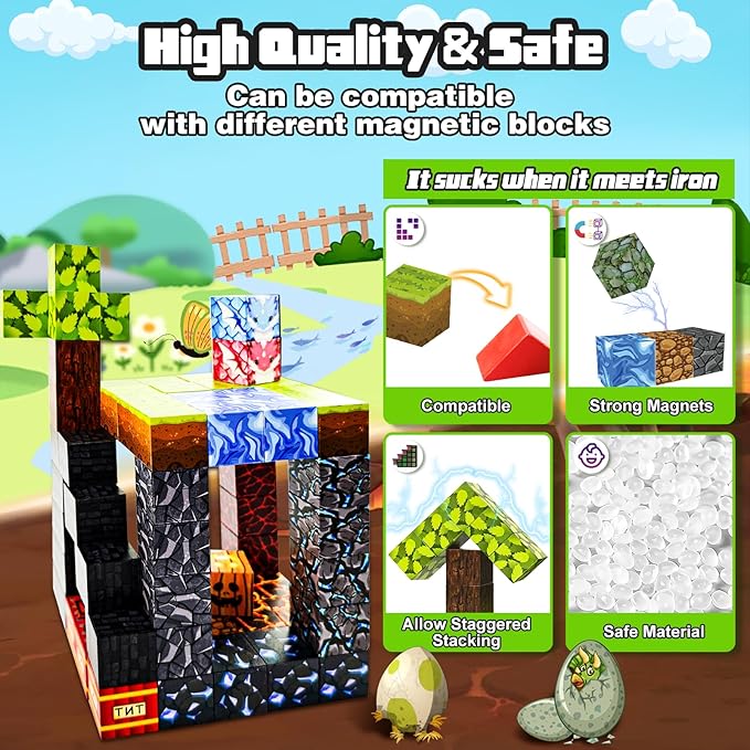 90pcs Magnet Building Blocks Montessori Stacking Toys for Toddlers ，Magnetic Tiles Building STEM Toys for Boys & Girl Kids Toddler Gift for 3+ Years Old