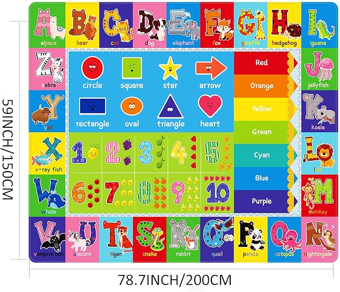 Baby Play Mat Kids Rug for Floor, Playmat for Kids Toddlers Infant, Extra Large Thick Playtime Collection ABC, Numbers, Animals Educational Area Rugs for Playroom (78.7X59 Inch)