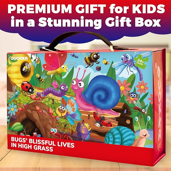 QUOKKA Giant Floor Puzzle for Kids Ages 4-6 – 2x3 Feet Extra-Thick 48 Pieces Toddler Puzzle Ages 3-5 – Bugs Educational Activity for Boys Girls – Premium Box with Sturdy Handle & Magnetic Closure