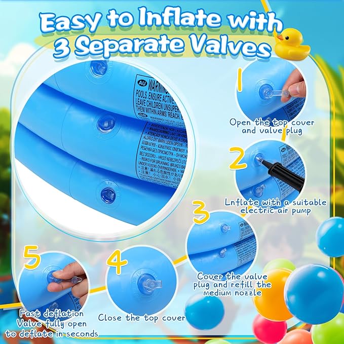 Jerify 3 Pack Kiddie Pool for Toddler Kids 45 x 10 Inch Inflatable Portable Round Paddling Pool 3 Rings Blow up Rings Round Baby Padding Ball Pond for Indoor Outdoor Water Game Play (Light Blue)