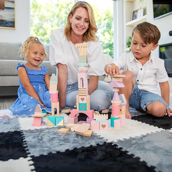 16 Piece Carpet Squares Puzzle Mat 49" x 49" Plush Interlocking Carpet Tiles, Foam Floor Tiles for Baby Play Mat - Kids Soft Play Mats Anti Slip Jigsaw Flooring Playmat Playroom Rug (Black,Gray,White)