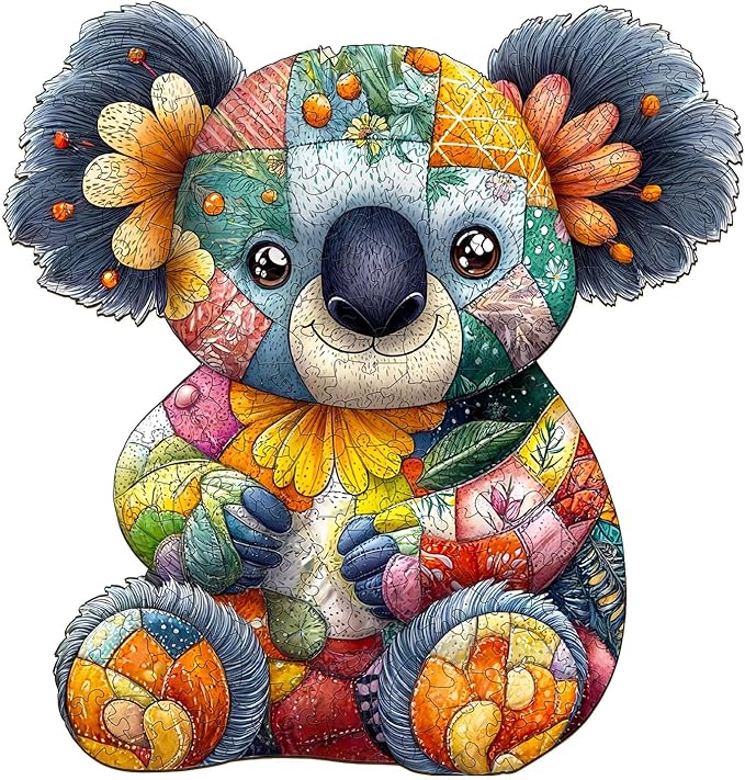Wooden Puzzles for Adults, Wooden Jigsaw Puzzles for Adults Kids, Patchwork Koala Unique Shaped Wood Puzzles Adult, Creative Birthday Gifts for Friends Family Game (11.4 * 10.9in 200pcs)