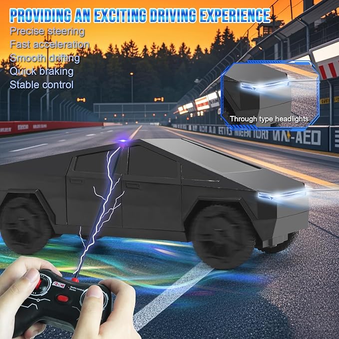 Remote Control Pickup Truck, 1/24 Scale Racing Car Model, Rechargeable Battery & Light and Loadspace, for Adults and Boys (Black)