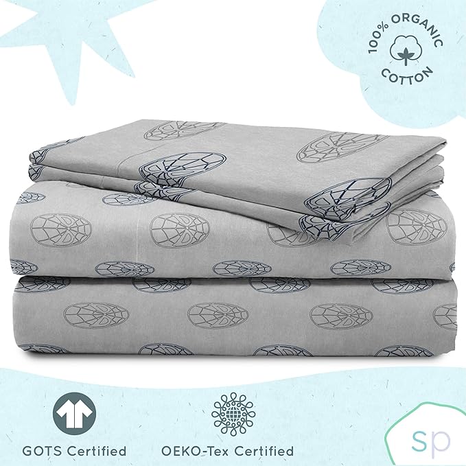 Saturday Park Marvel Spiderman Web Stripe Queen Sheet Set - 4 Piece 100% Organic Cotton Sheets - GOTS & Oeko-TEX Certified (Marvel Official)