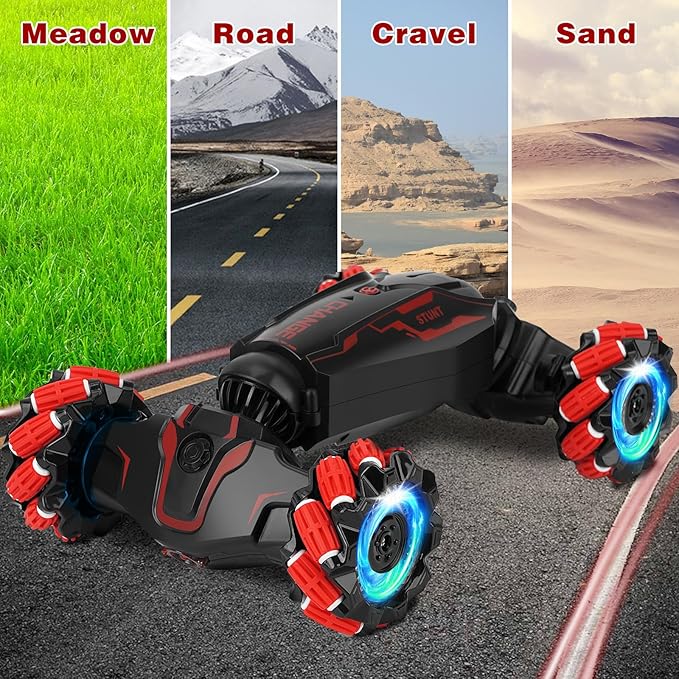 Gesture Sensing RC Stunt Car ，Hand Controlled, LED Lights, Music, 4WD, Double-Sided 360° Flips, Off-Road Twist Vehicle. Best Birthday Gift for Kids Ages 6-13, Boys' Toys.