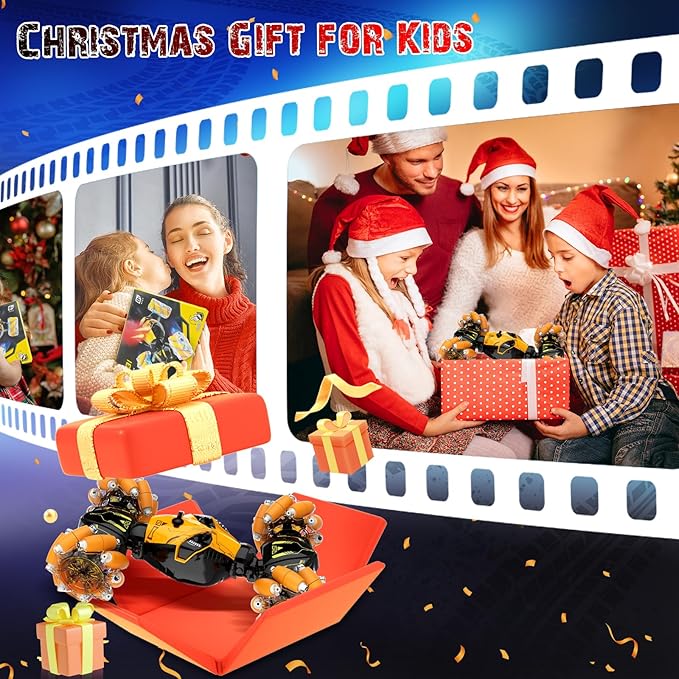 Remote Control Stunt Car Toys: Christmas Birthday Gifts for Boys Toys Ages 6-12 - 2.4Ghz Gesture Sensing Remote Control Cars with Light and Music Spray - 8WD Drift 360° Rotating RC Car for 7-14