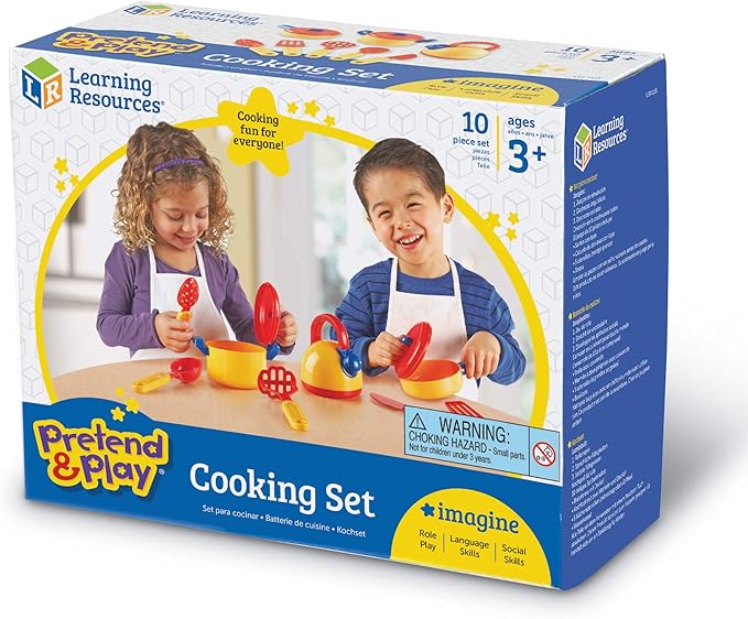 Learning Resources Pretend & Play Cooking Set - 10 Pieces, Ages 3+ Pretend Play Food for Toddlers, Preschool Learning Toys, Kitchen Play Toys for Kids