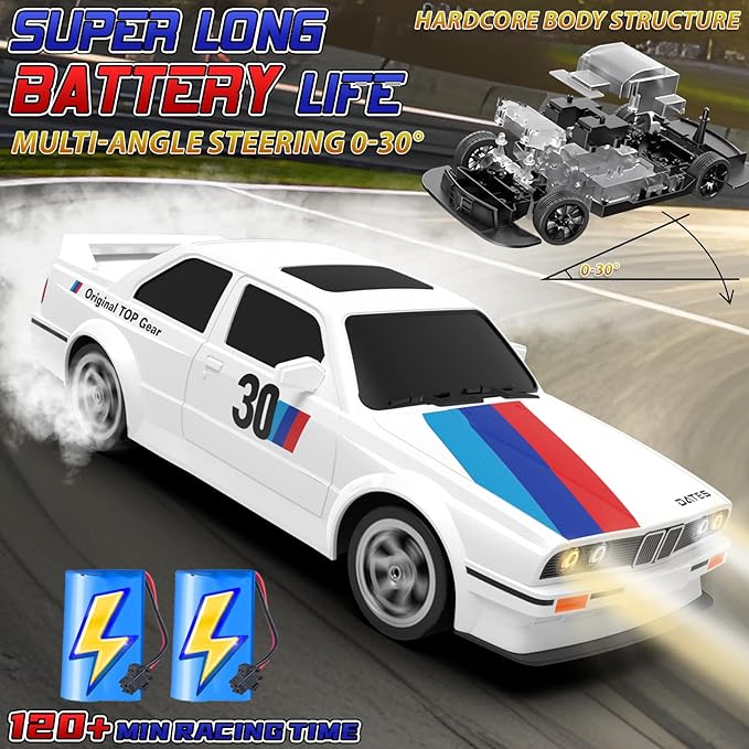 Remote Control Cars 1:16 Scale RC Drift Car 2.4Ghz 30KM/H High Speed 4WD RTR Racing Car with Drift Tires LED Lights 2PCS Rechargeable Batteries RC Sport Cars Toys for Adults Boys Girls Kids Gift