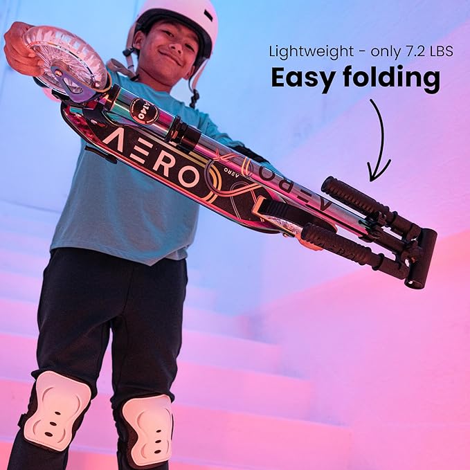 Aero 2 Wheel Kick Scooter for Kids Ages 5-7 or 5-8 or 6-10 or 6-12 with Dynamic Lights, Scooters for Boys and Girls 6 Years and Up with Light up Wheels and Deck