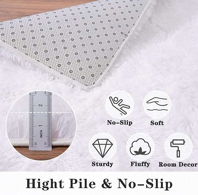 Super Fluffy Area Rug for Bedroom, Modern Shag White Area Rugs, Soft Plush Small Carpet for Kids,Girls Boys and Teens Decorations for Living Room Dorm Nursery Classroom, 8x10 Feet