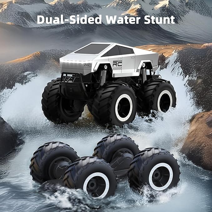 Amphibious Cyber Remote Control Monster Truck for Boys Ages 8-12+, 1:16 Scale 4WD Off-Road Fast RC Car, Waterproof All-Terrain 2.4GHz Stunt Car Pool Toys, Best Birthday Gifts for Kids Ages 8+