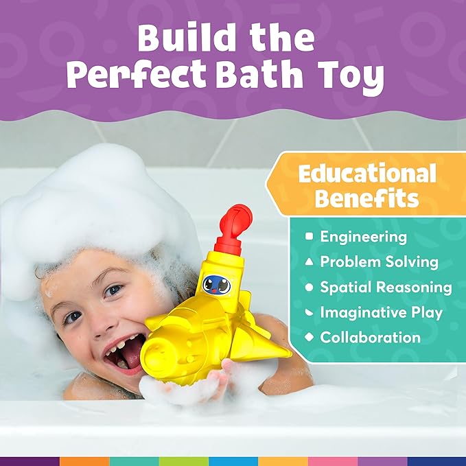 Magnetic Foam Building Blocks - 10-Piece Submarine, Bath Toys for Toddlers, Preschool Toys, Bathtub Toys, Sensory Toys, Blocks for Toddlers 3-5, Engineering Toys for Kids 3-5, Bath Blocks