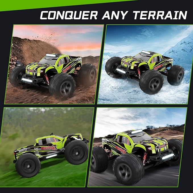 1:10 Off-Road All Terrain Remote Control Car, RC Truck, 43 Km/H High Speed 4WD Electric RC Cars with 2.4 GHz Remote Control and 2 Lipo Batteries for Kids Adults Boys Gifts