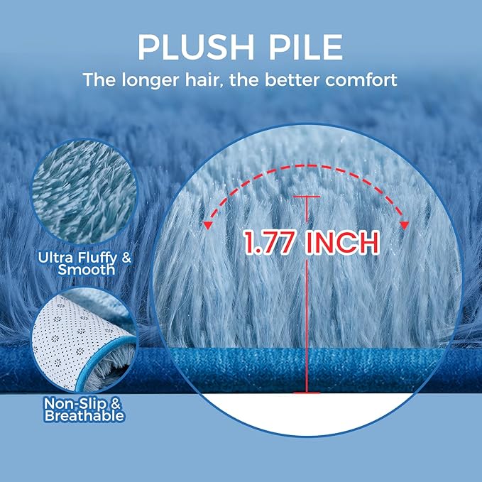 Ultra Soft Rug for Living Room, 4X5.8 Fluffy Shag Area Rug for Bedroom, Modern Shaggy Carpets Fuzzy Rug for Teens Dorm Nursery Home Decor Aesthetic, Upgrade Anti-Skid Durable, Tie-Dyed Blue Grey