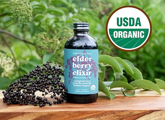 Elderberry Elixir – Immune Support for Adults & Kids – Certified Organic, Farm-Fresh Elderberry Syrup – Made in The USA (4 oz)
