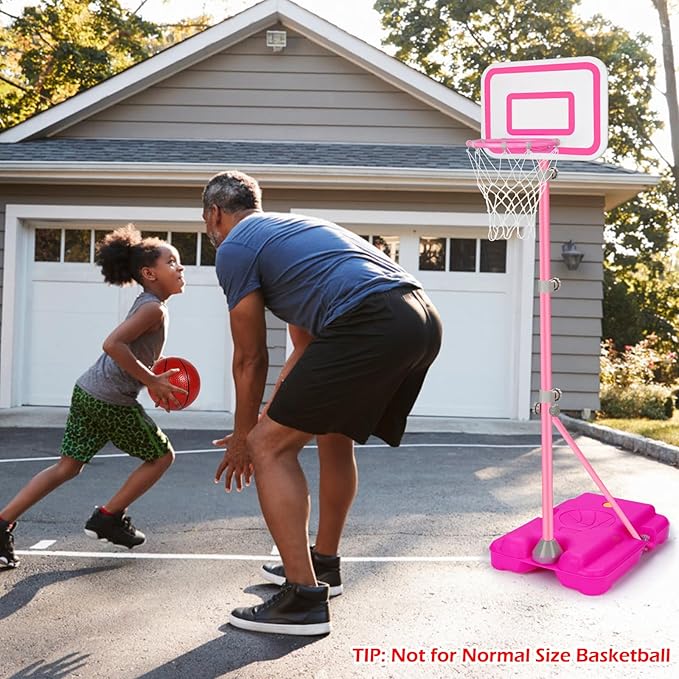 Pink Adjustable Basketball Hoop for 2-6 Year Old Girls, Portable Kids Hoop for Indoor/Outdoor Play