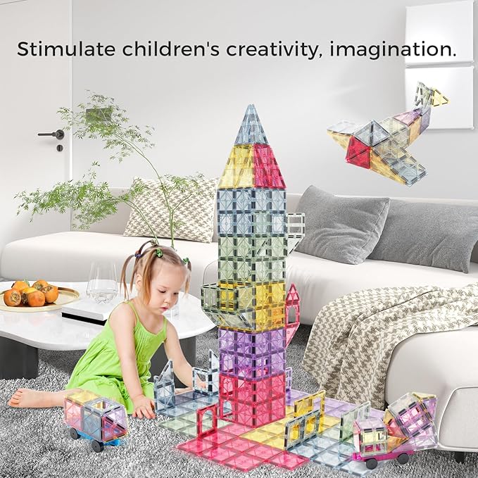 Magnetic Tiles 40pcs Magnet 3D Building Tiles Kids Toys for 3-8+ Years Old Boys & Girls - STEM Educational Learning Magnetic Blocks Toy Set