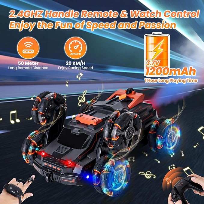 Remote Control Cars for Kids, RC Cars Toy Gesture Sensing Stunt Car, Boy Xmas Birthday Gifts Ideas, 6WD 2.4GHz All Terrain RC Race Car Double Sided 360° Rotating Toys for Boys 3 4 5 6 7 8 9 10 11 12