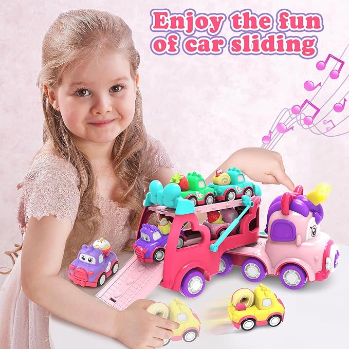 Toddler Girl Toys,Toys for 1 2 3 Year Old Girls,7-in-1 Carrier Truck Cars for Girls, Princess Toy with Light & Sound,1 2 3 Year Old Girl Gifts Birthday Christmas