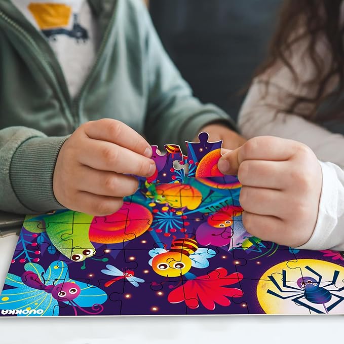 QUOKKA Puzzles for Toddlers 4-6 - 4 x 30 Pieces Puzzles for Kids Ages 3-4 - Dinosaur & Animals Learning Jigsaw Puzzles for Kids 3-5 Years Old - Educational Toys for Boy and Girl