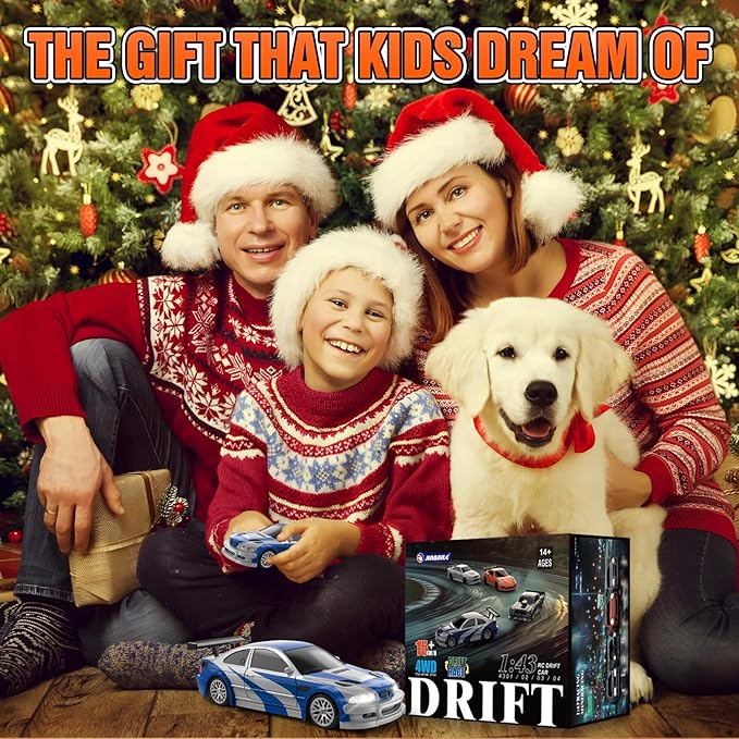 RC Drift Car, 1/43 Mini RC Drift Car with Gyroscope, 2.4GHz Full Proportional Remote Control Cars, 4WD High Speed Racing with Lights, Racing Tires, Model Cars Gift for Adults, Kids, Boys, Girls