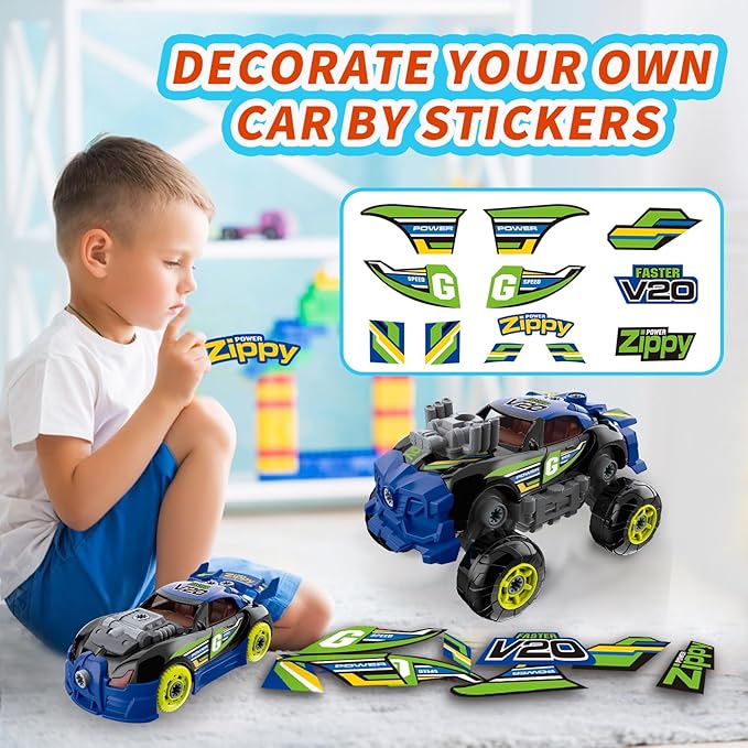 Pup Go 3-in-1 Take Apart Car for Boys with Electric Drill, 43Pcs Construction Toy Truck, Build Your Own Car with Play Tools, Ideal STEM Present for Kids Children Ages 3 4 5 6 7 Year Black