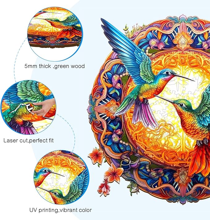 Wooden Puzzles for Adults - Wooden Jigsaw Puzzles for Adults - Hummingbird Puzzle 300 Pieces for Women Relax Puzzles (L-13.8 * 13.8in)