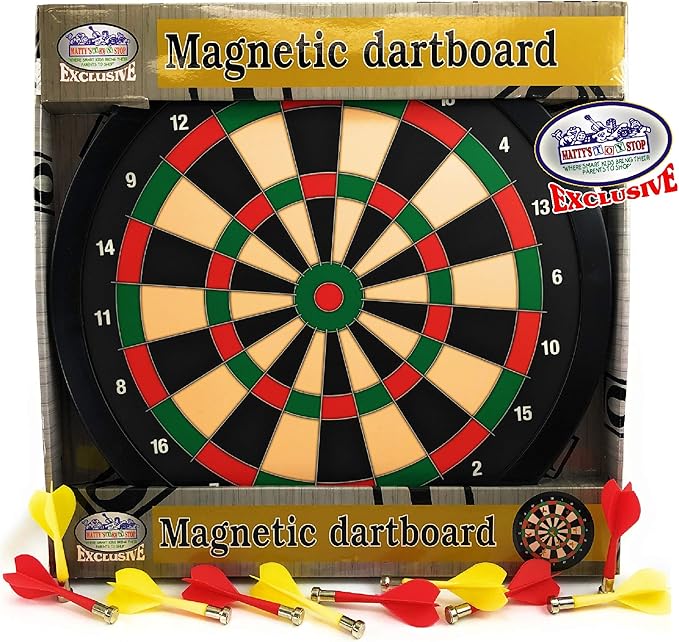 Matty's Toy Stop Deluxe Magnetic Dartboard (Dart Board) 15.5" with 10 Darts Total (5 Yellow & 5 Red)