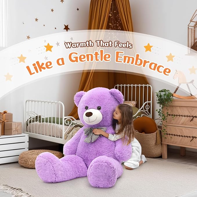 MorisMos Bow Tie Giant Teddy Bear 4 Feet, 47inch Big Teddy Bear Stuffed Animal Plush for Girlfriend, Boyfriend, Purple