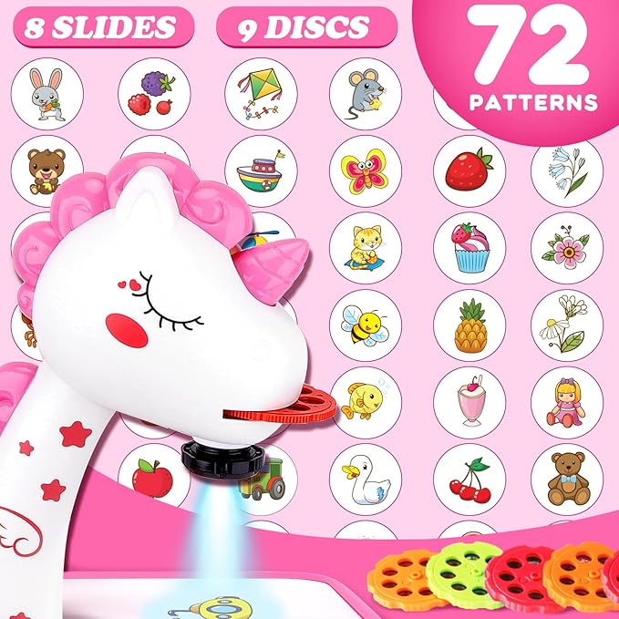 Drawing Projector for Kids, Art and Crafts, Drawing Board with Music, Color Pens, Pencils, Crayons, Scrapbook, Unicorn Sticker Book, Ideal Toy for 3+ Year Old Girls & Boys (Unicorn Kit)