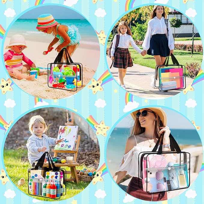 Toy Storage Bags 6 Packs, Kids Toy Storage Organizer with Zipper and Labels, PVC Clear Bags for Board Games, Books, Puzzles, Building Blocks(Large, Black)