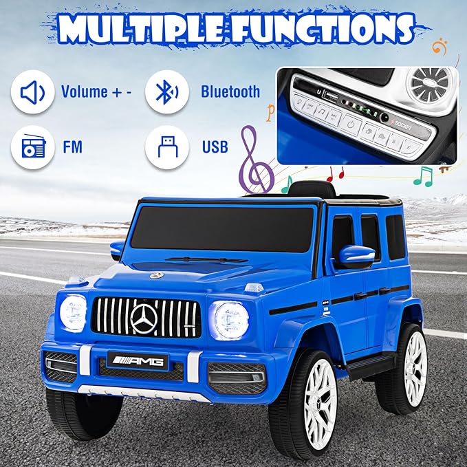 OLAKIDS 12V Kids Ride On Car, Licensed Mercedes Benz G63 Electric Vehicle with Remote Control, Double Open Doors, Music, Bluetooth, 2 Speeds, Wheels Suspension, Battery Powered Driving Toy (Navy)